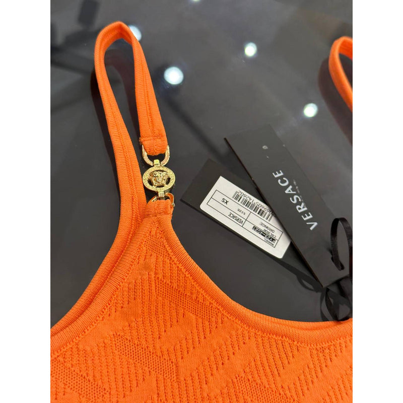 Orange Women Knitted Crop Top