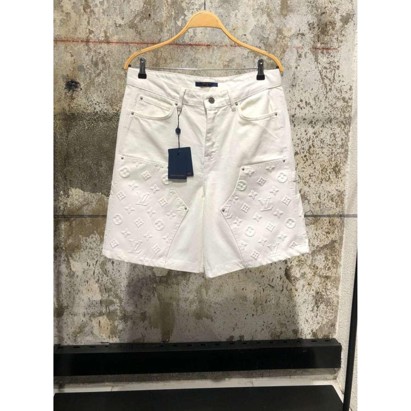 White Denim Monogram Shorts