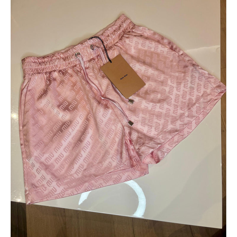 Satin Women Pink Monogram Shorts