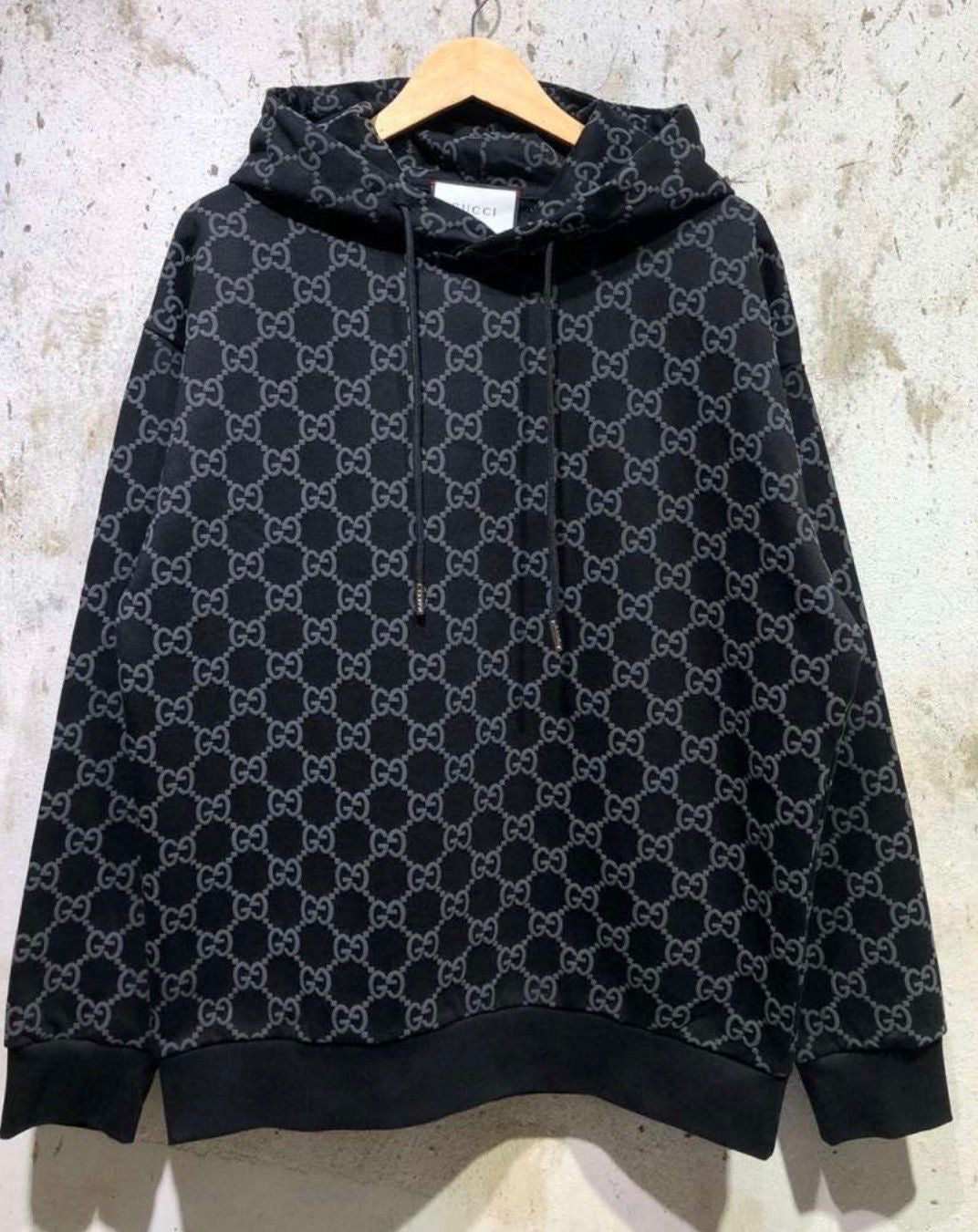 Black Monogram Cotton Hoodie