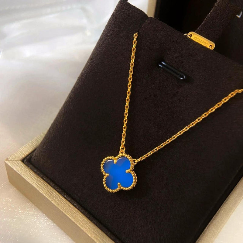 Gold Blue V Cleef Necklace (Box Included)