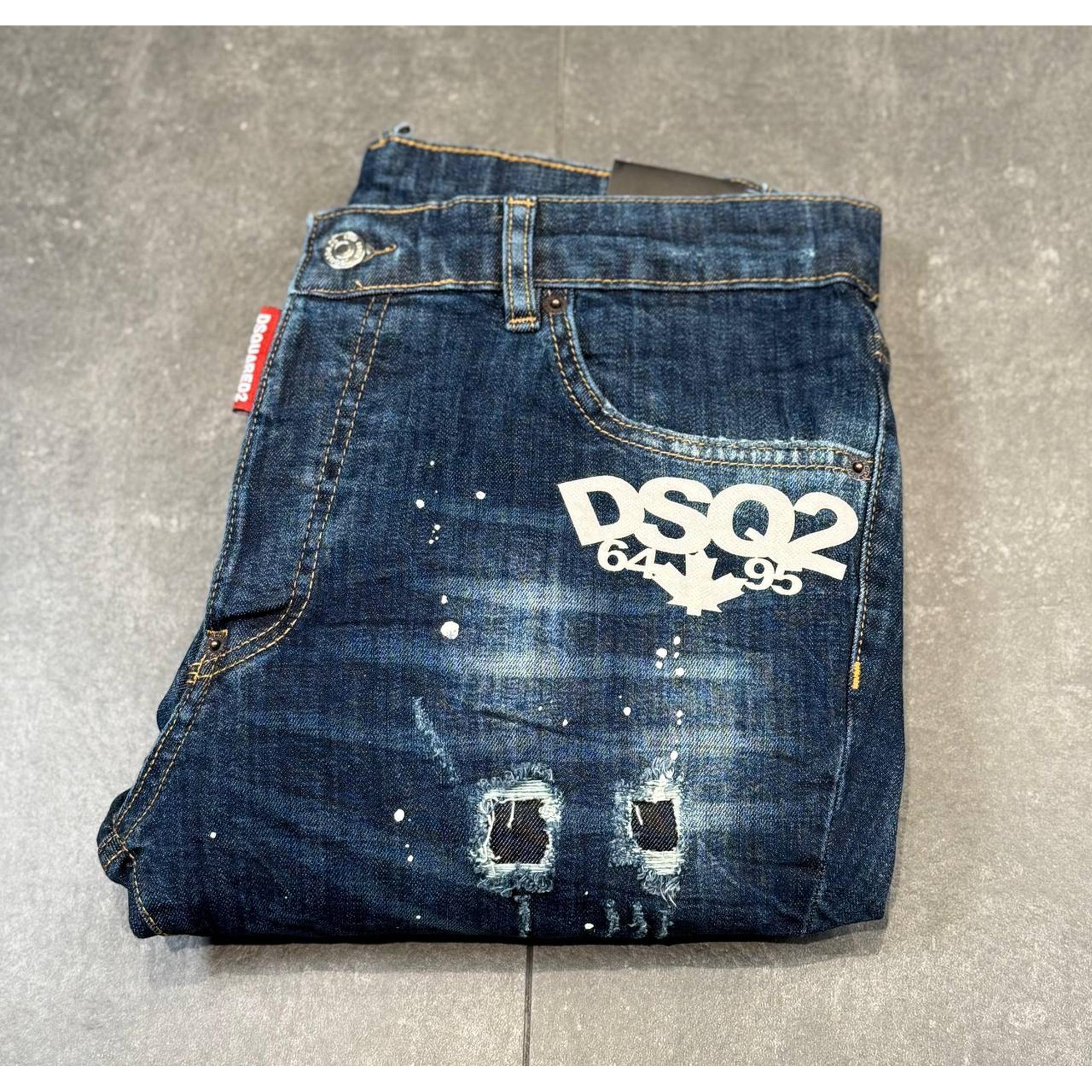 Blue Ripped Shorts with White Logo