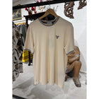 Cream Cotton T-shirt with Embroidered Logo
