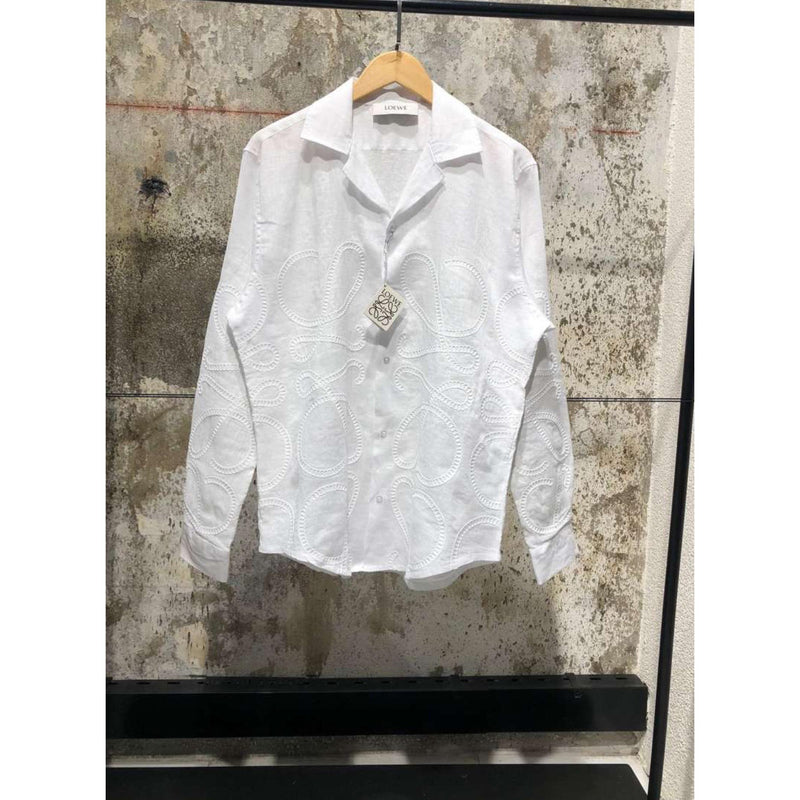 White Linen Shirt with Embroidered Logos