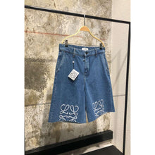 Blue Denim Shorts with Embroidered Logo