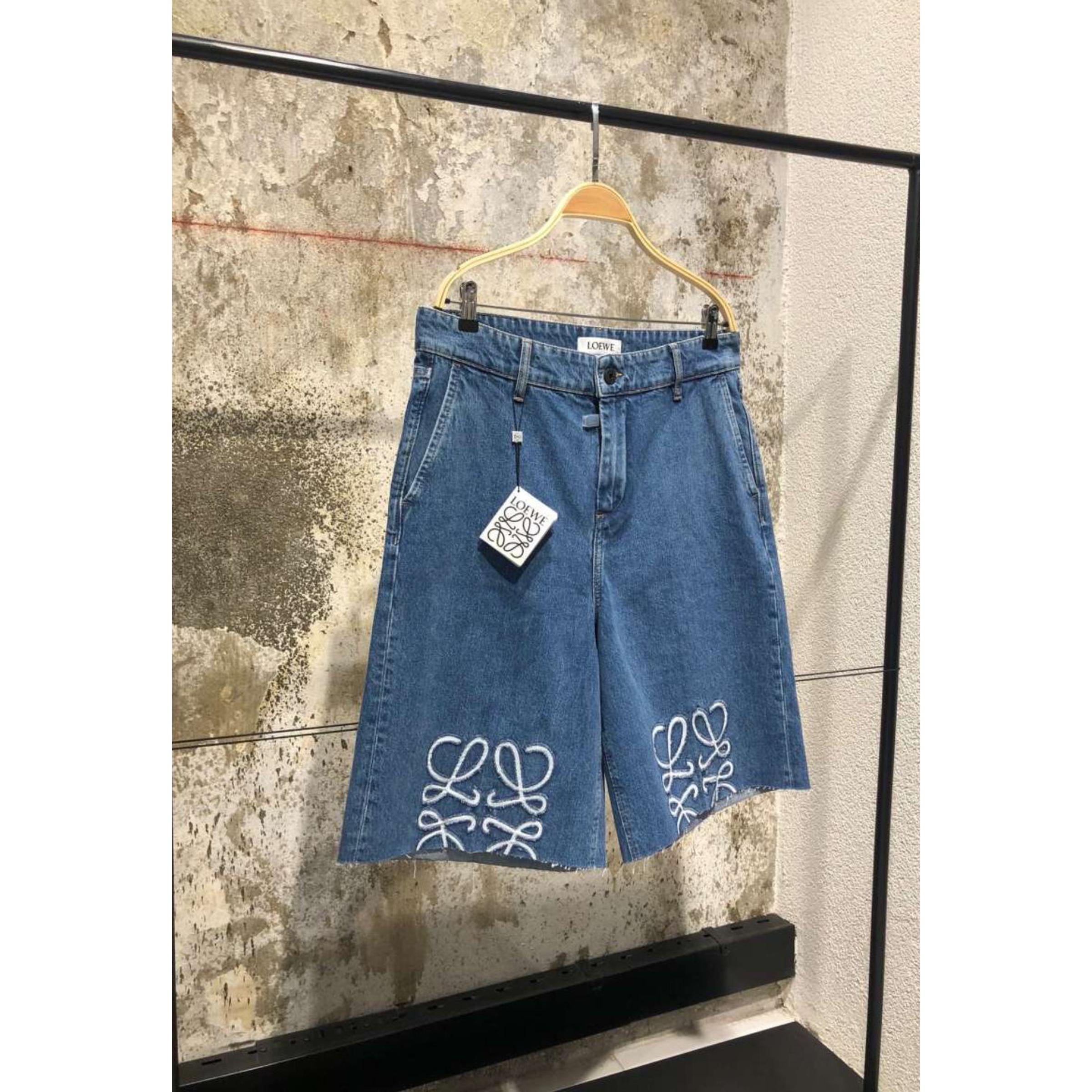 Blue Denim Shorts with Embroidered Logo