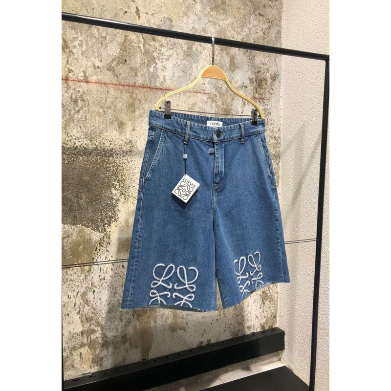 Blue Denim Shorts with Embroidered Logo
