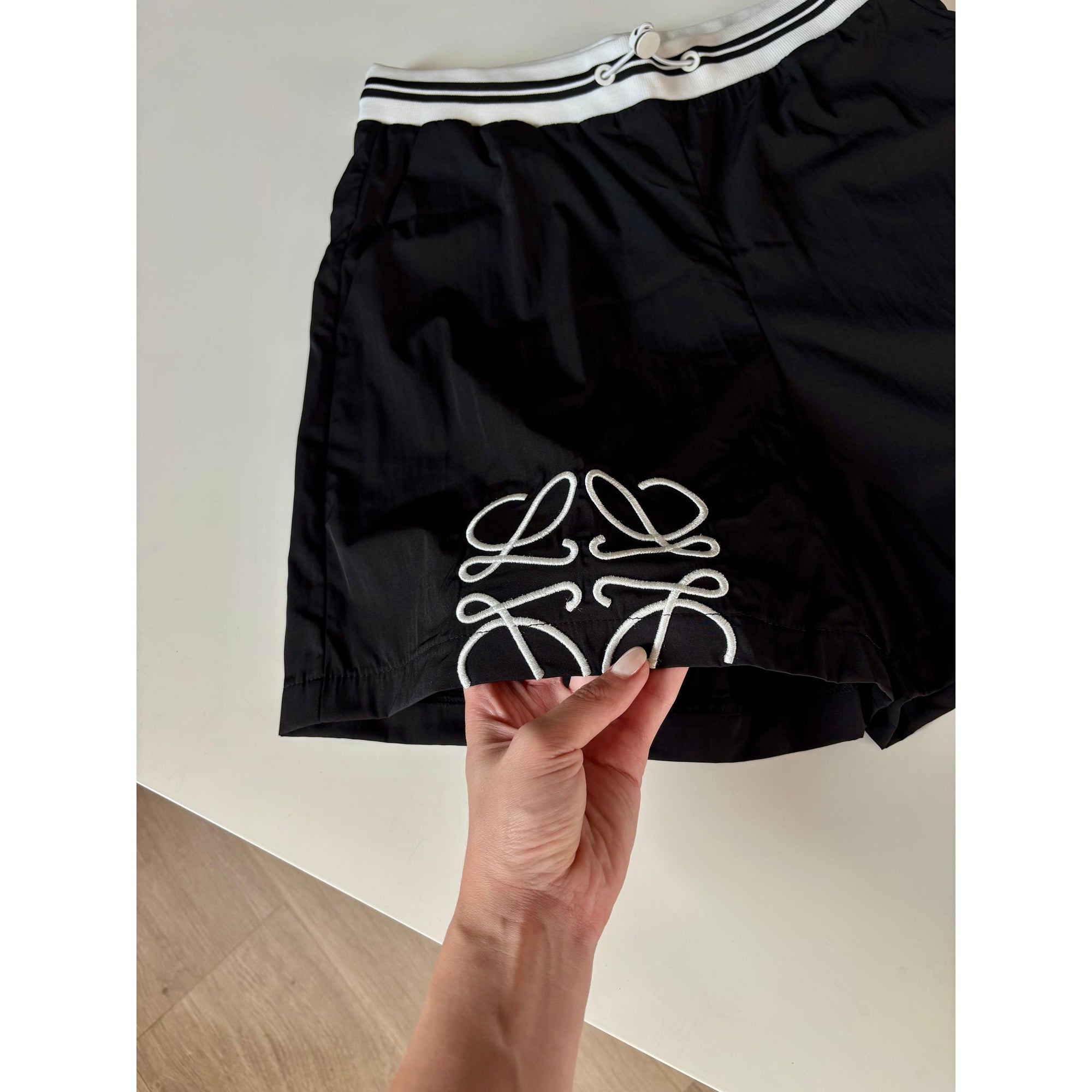 Black Women Set with Embroidered Logos - Vest and Shorts