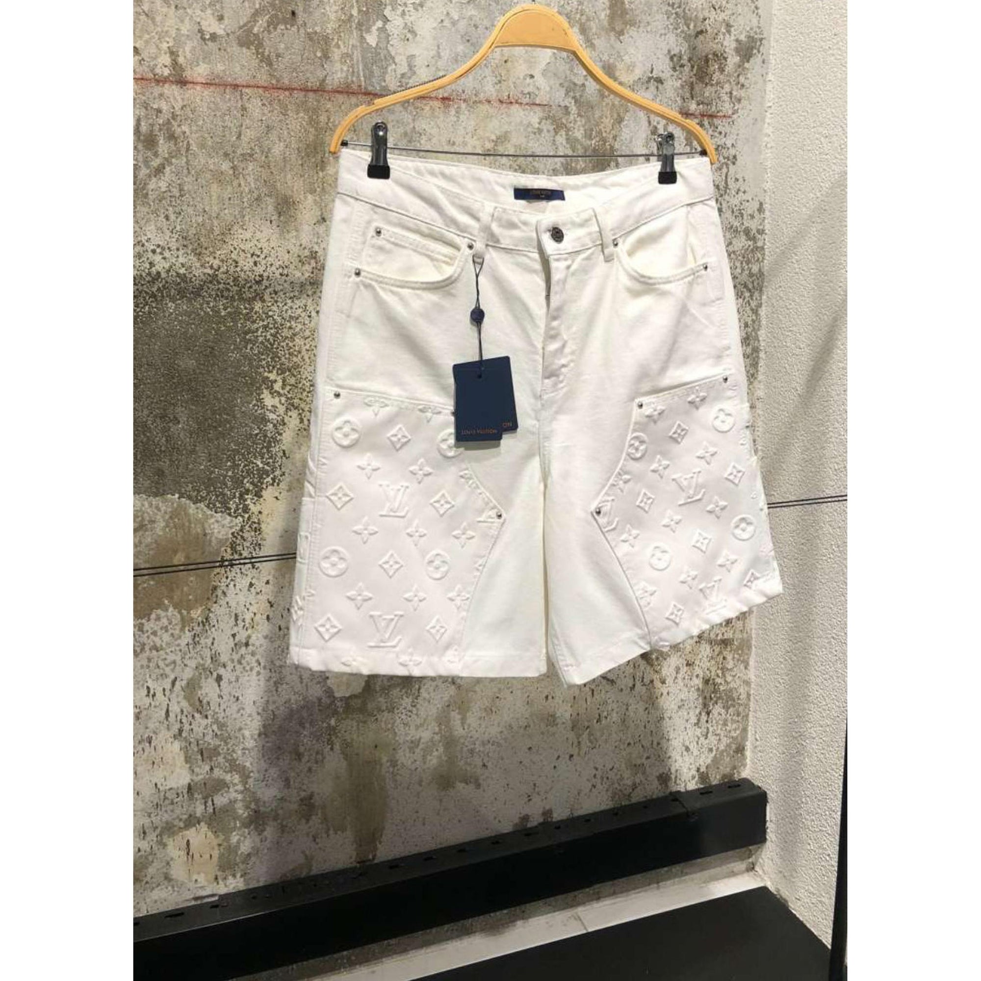 White Denim Monogram Shorts