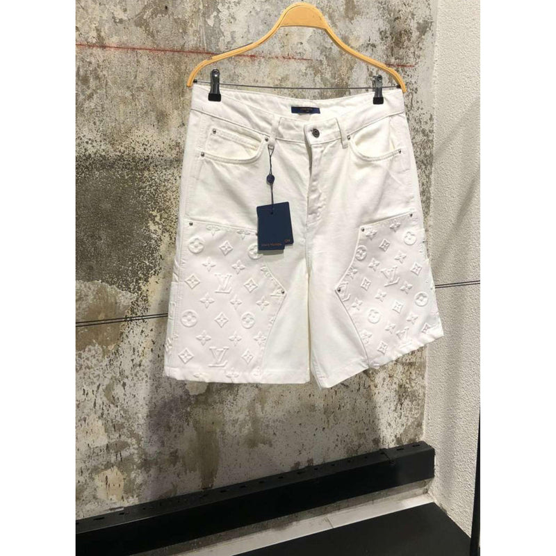 White Denim Monogram Shorts