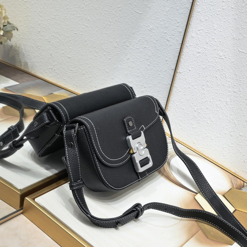 Black Real Leather Mini Saddle Messenger Bag