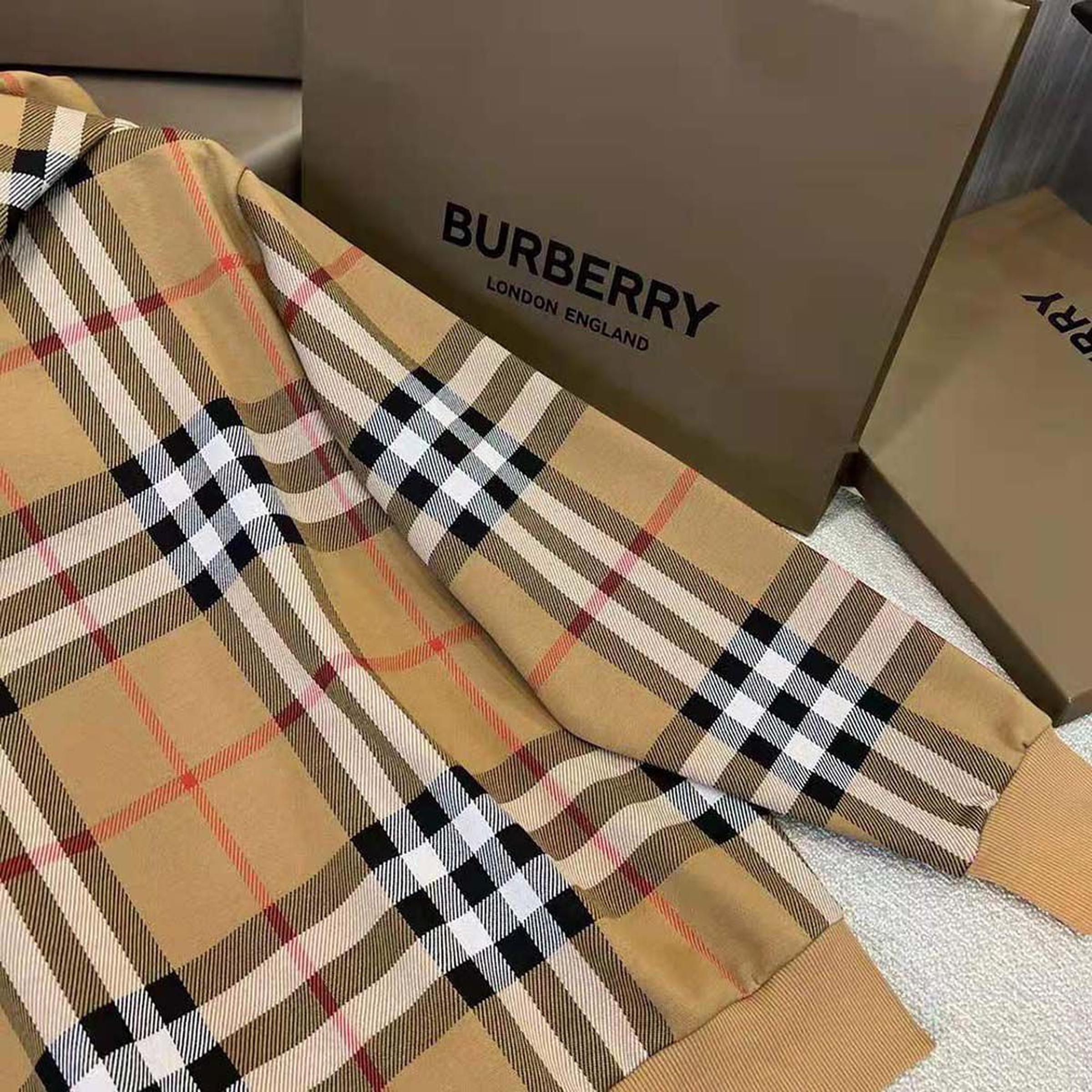 Beige Checkered Cotton Hoodie