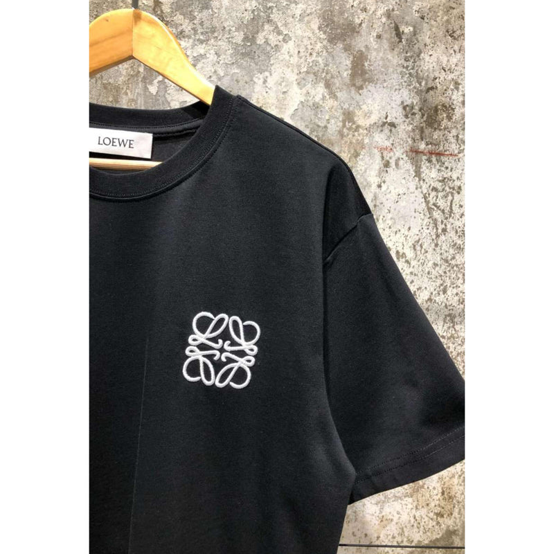 Black Cotton T-shirt with Embroidered Logo