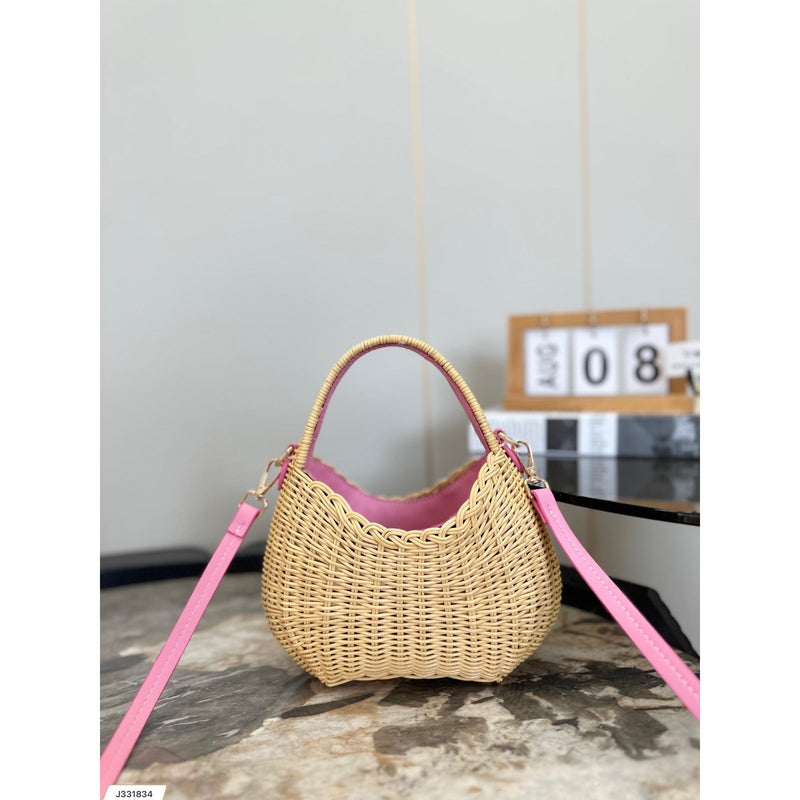 Women Straw Mini Bag with Pink