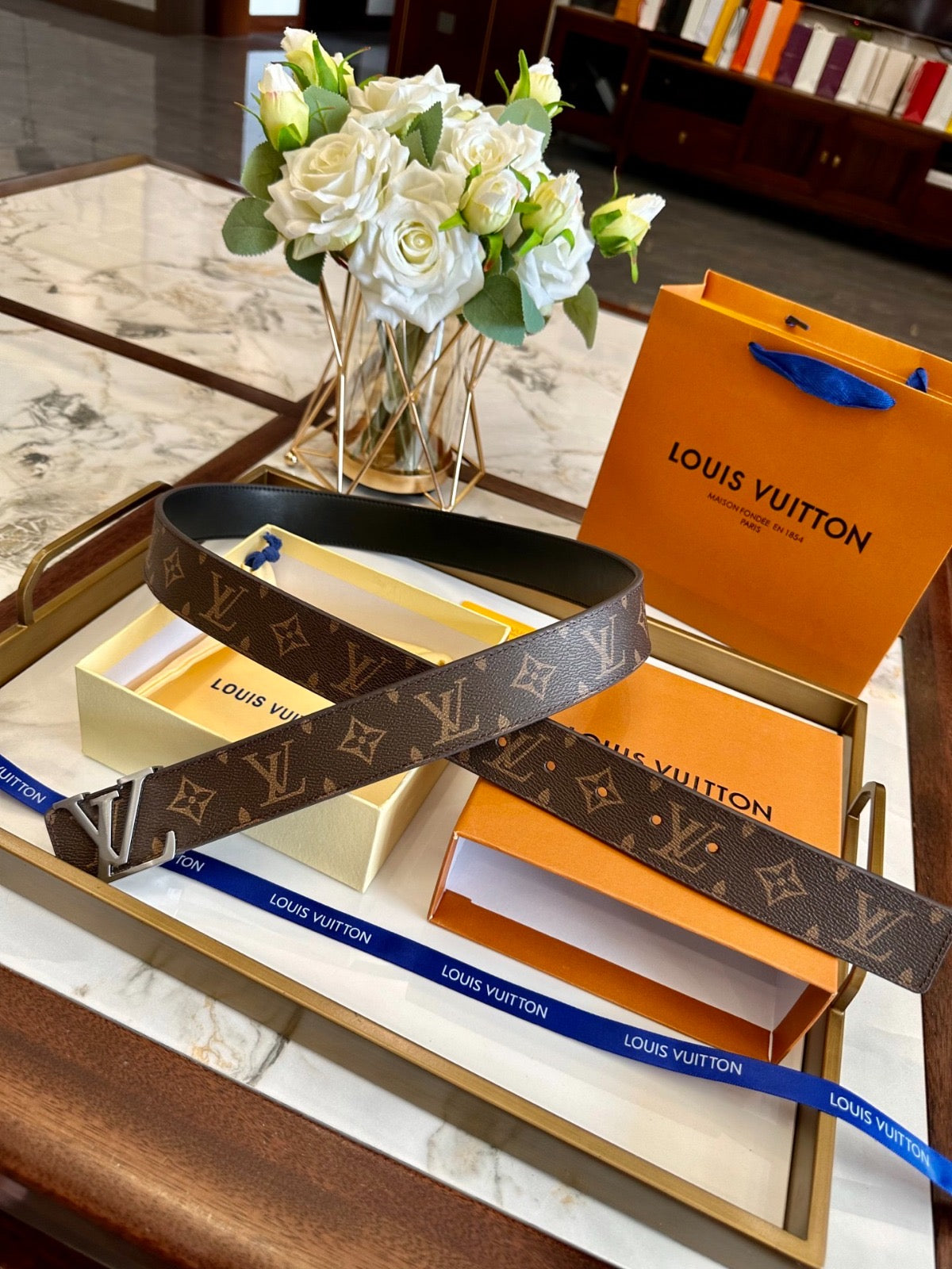Real Leather Brown Monogram Belt