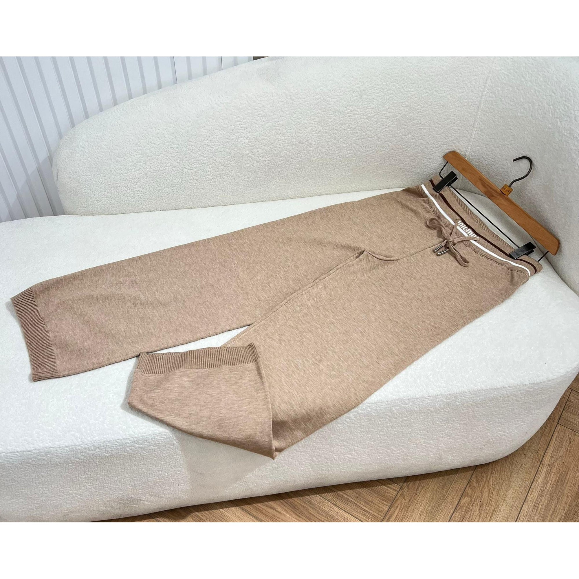 Beige Women Knitted Zipper Set in 2 Pieces
