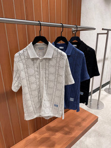 Dark Blue Knitted Polo Shirt