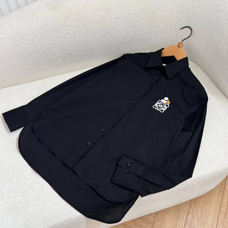 Black Women Cotton Shirt with Embroidered Logo