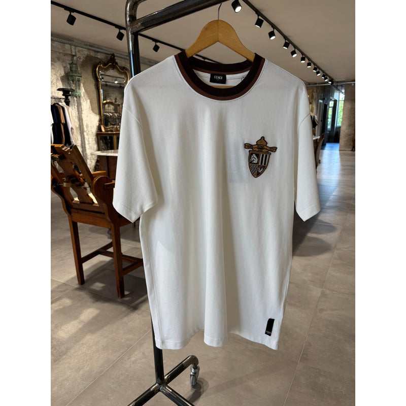 White Cotton T-shirt with Embroidered Logo