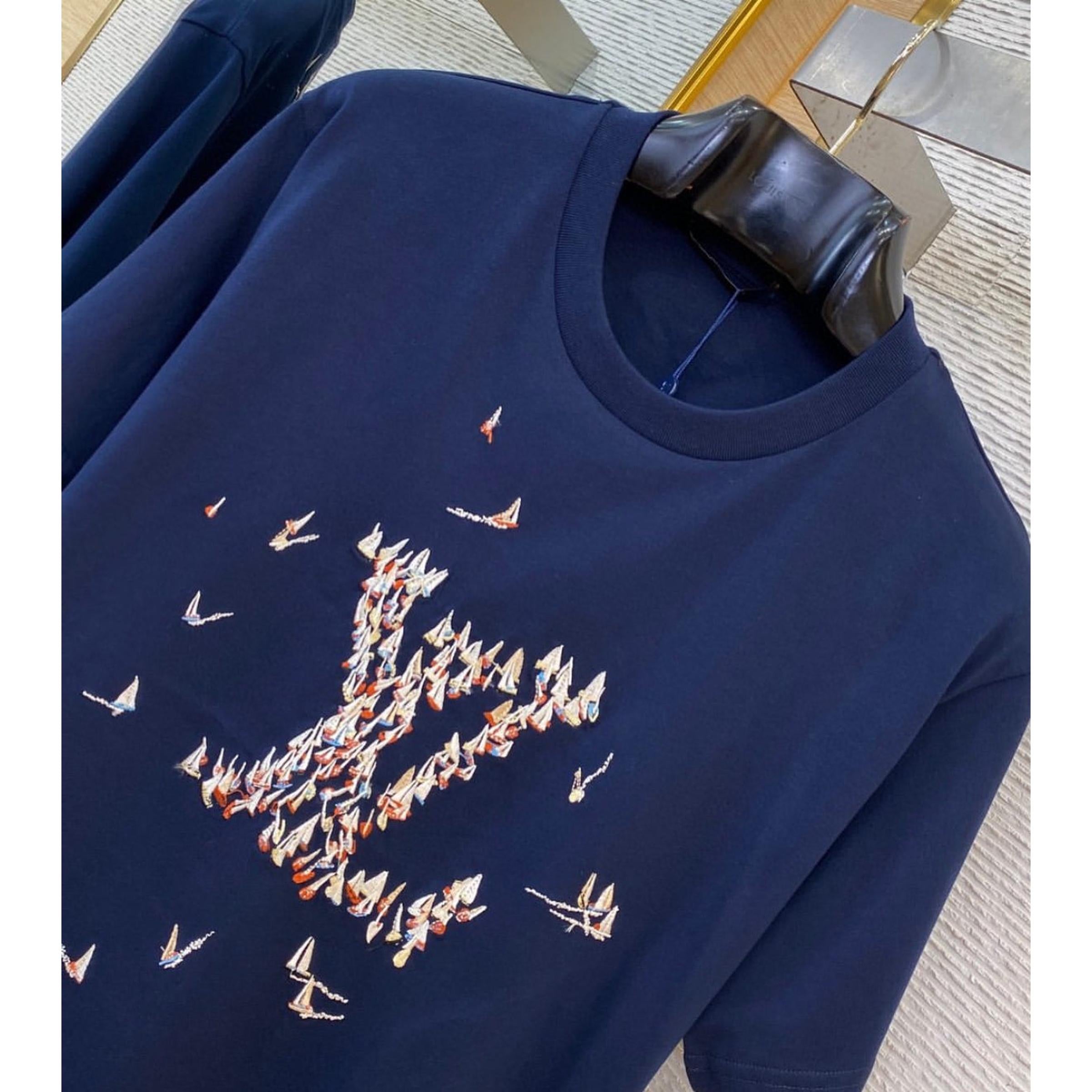 Dark Blue Oversized T-Shirt with Embroidered Logo
