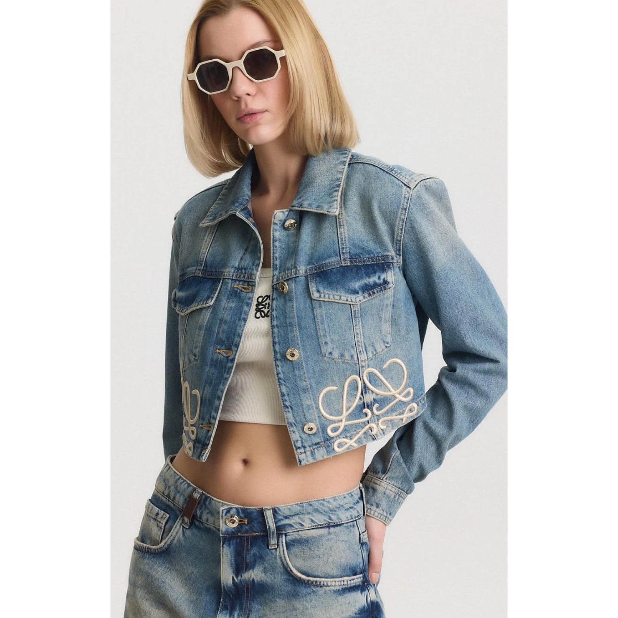 Women Premium Denim Jacket with Logos