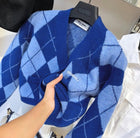 Blue Knitted Women Cardigan