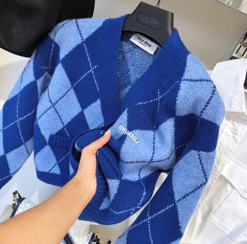 Blue Knitted Women Cardigan