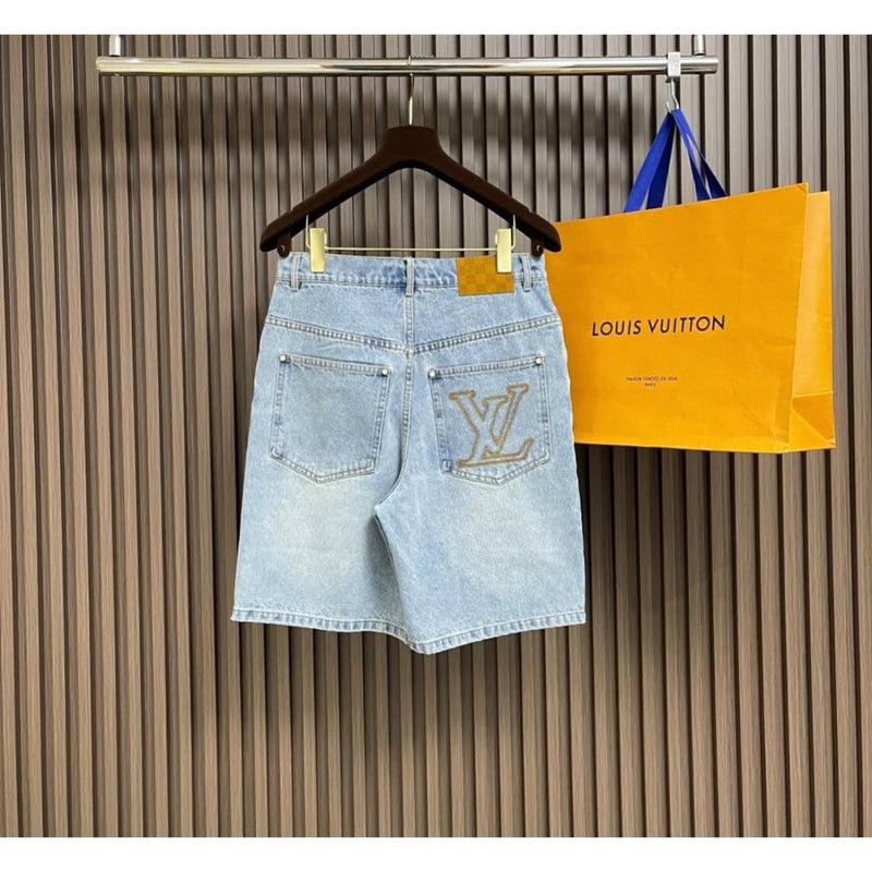 Light Blue Denim Shorts with Logo