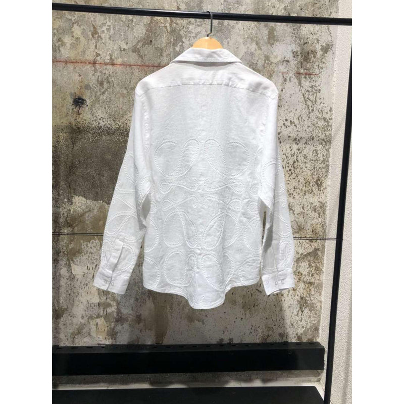 White Linen Shirt with Embroidered Logos