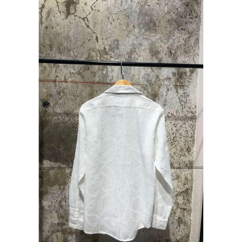 White Linen Shirt with Textured Logos