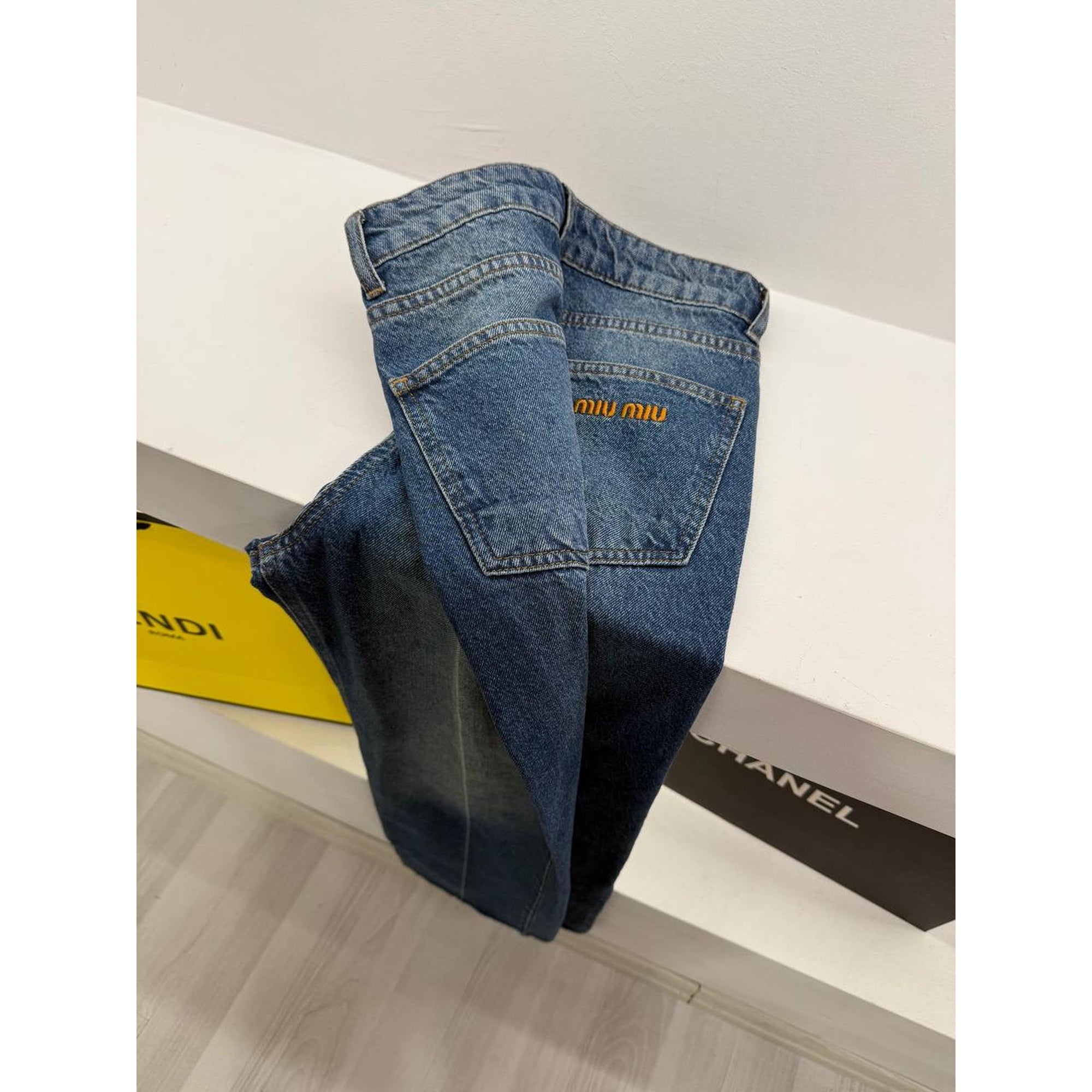 Blue Women’s Jeans with Orange Logo