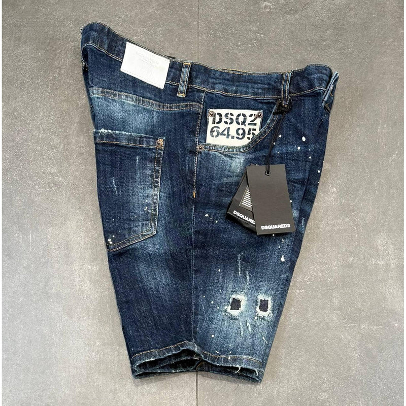 Blue Ripped Shorts with White Logo