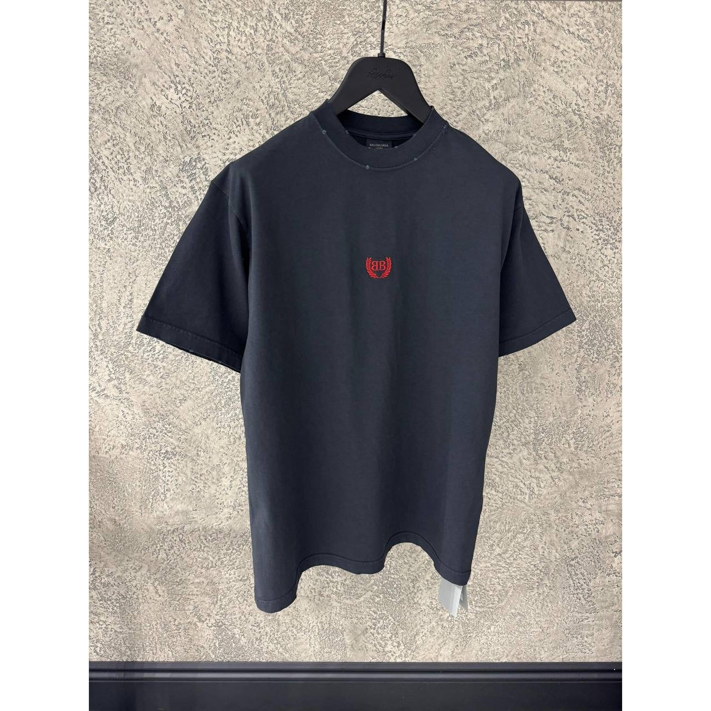 Black Oversized T-Shirt with Small Red Logo