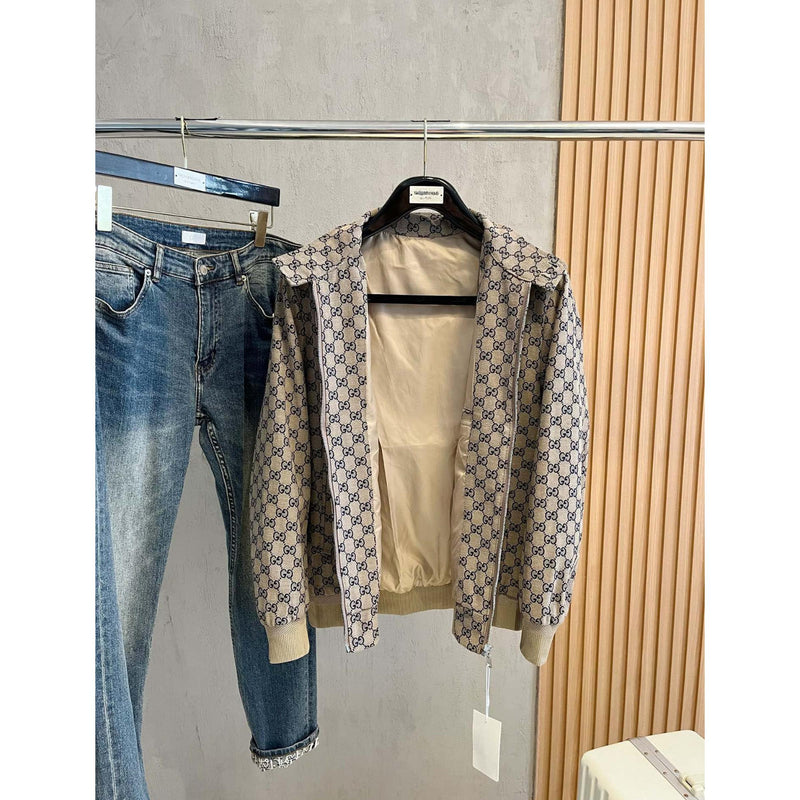 Beige Monogram Bomber Jacket