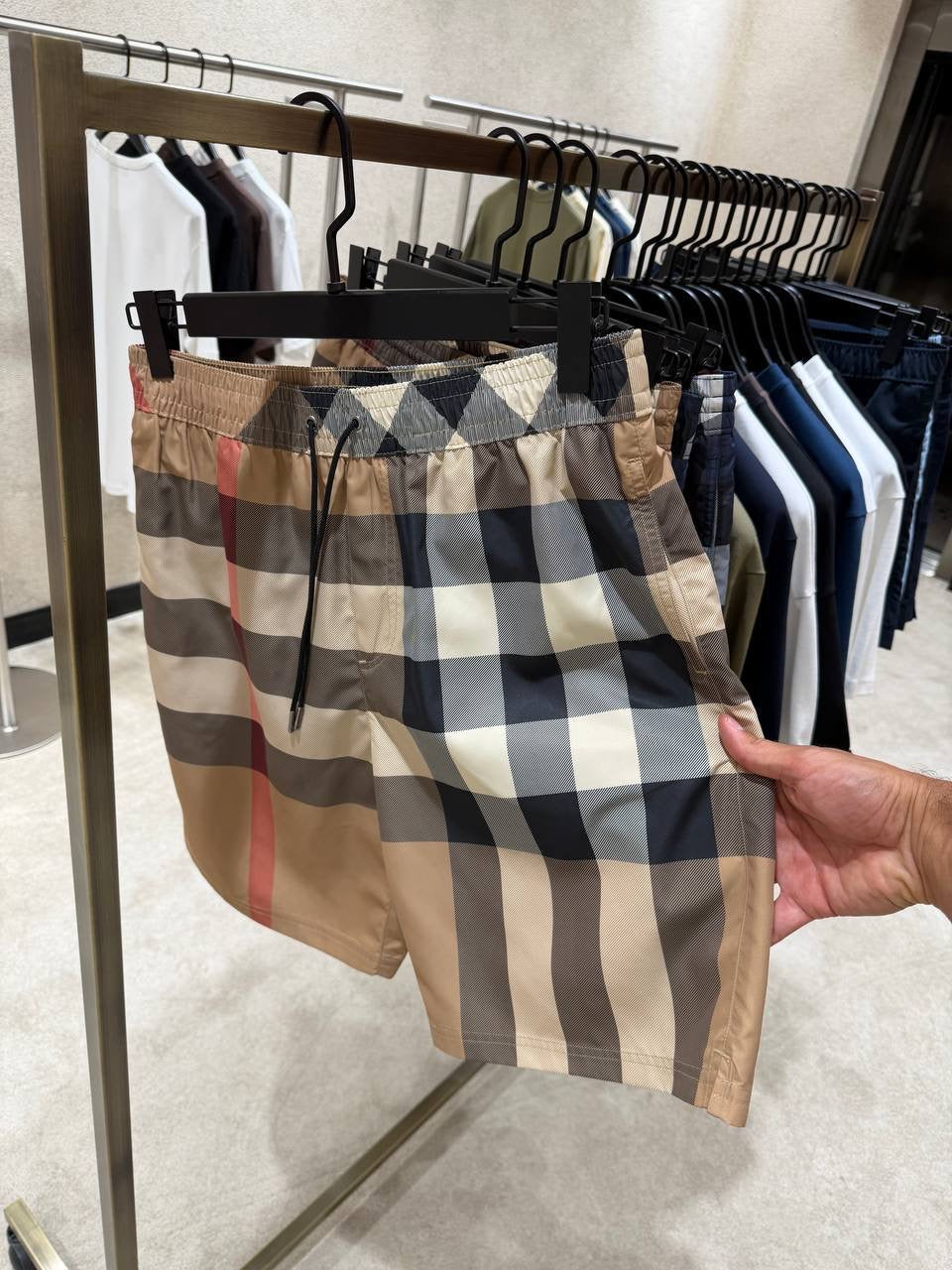 Beige Striped Swimwear