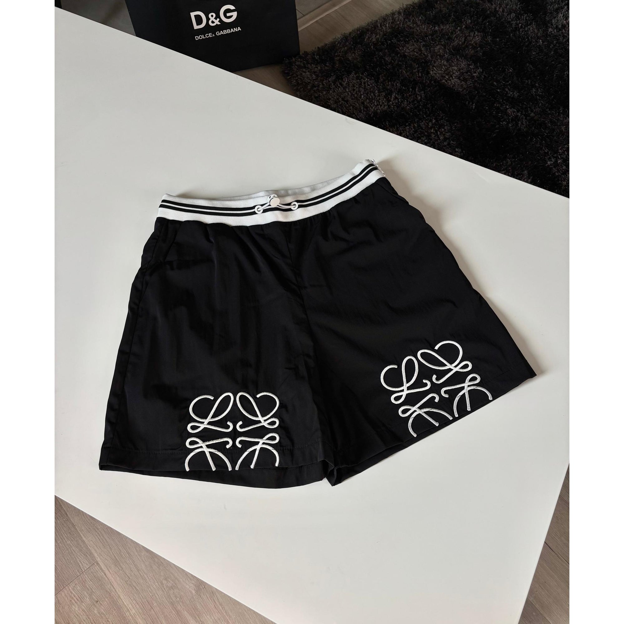 Black Women Set with Embroidered Logos - Vest and Shorts