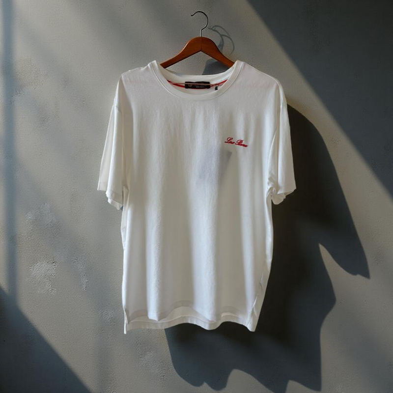 White Cotton T-shirt with Orange Embroidered Logo